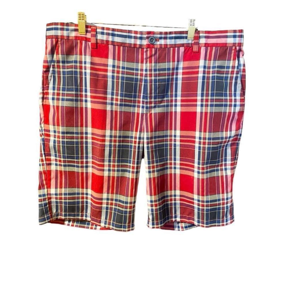 Size 40 IZOD Red Blue & white plaid long casual golf spring summer shorts
